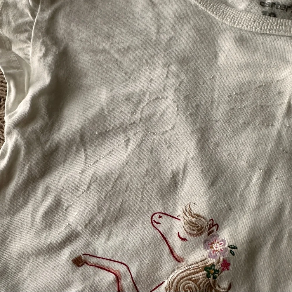 EUC Carter's Baby Girl Tee Shirt, Flower Pony, 18 Months